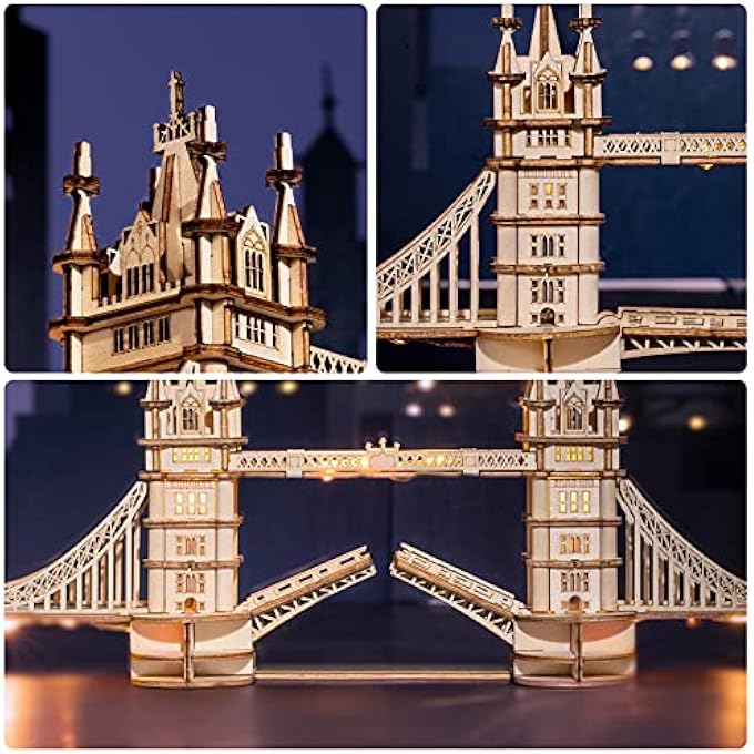 3D WOODEN PUZZLES FOR ADULTS TOWER BRIDGE WITH LIGHTS ARCHITECTURE MODEL AND BUILDING KIT(TG412) - Image 2